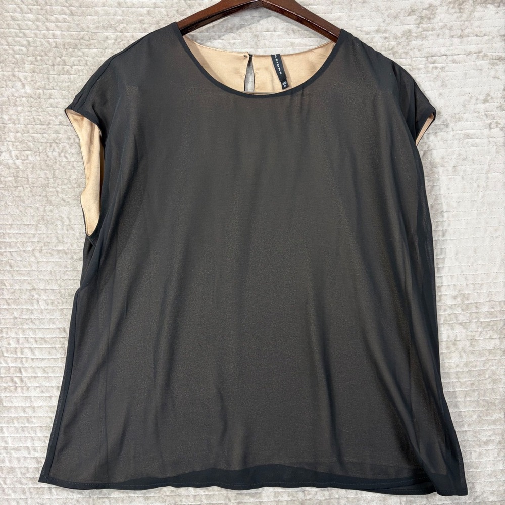 Pleione Womens Black Sheer Layered Sleeveless‎ Blouse Tan Lining WOP514798RK M